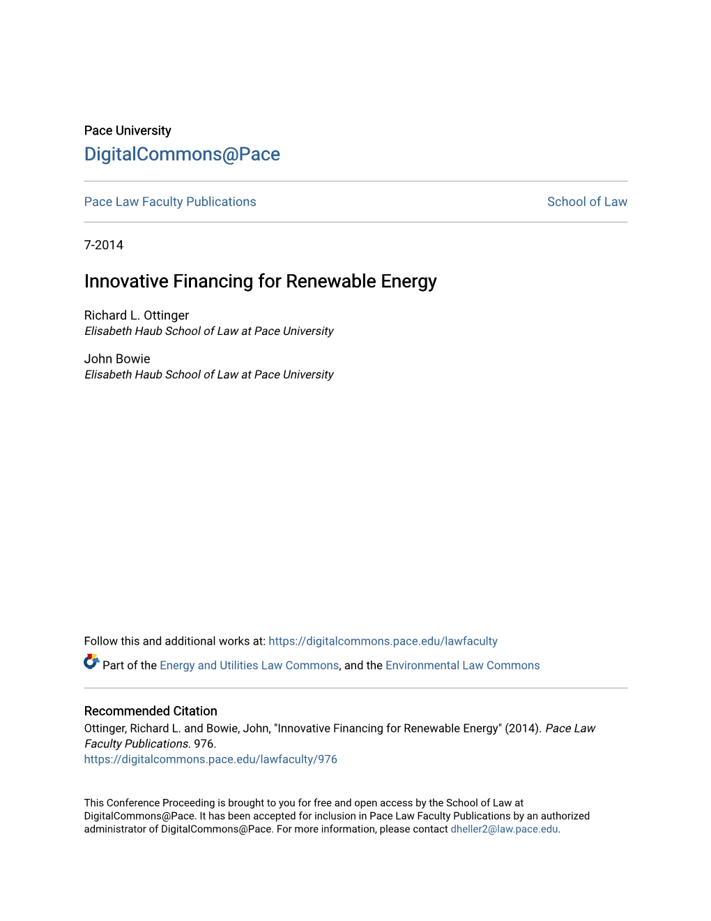 Innovative Financing for Renewable Energy