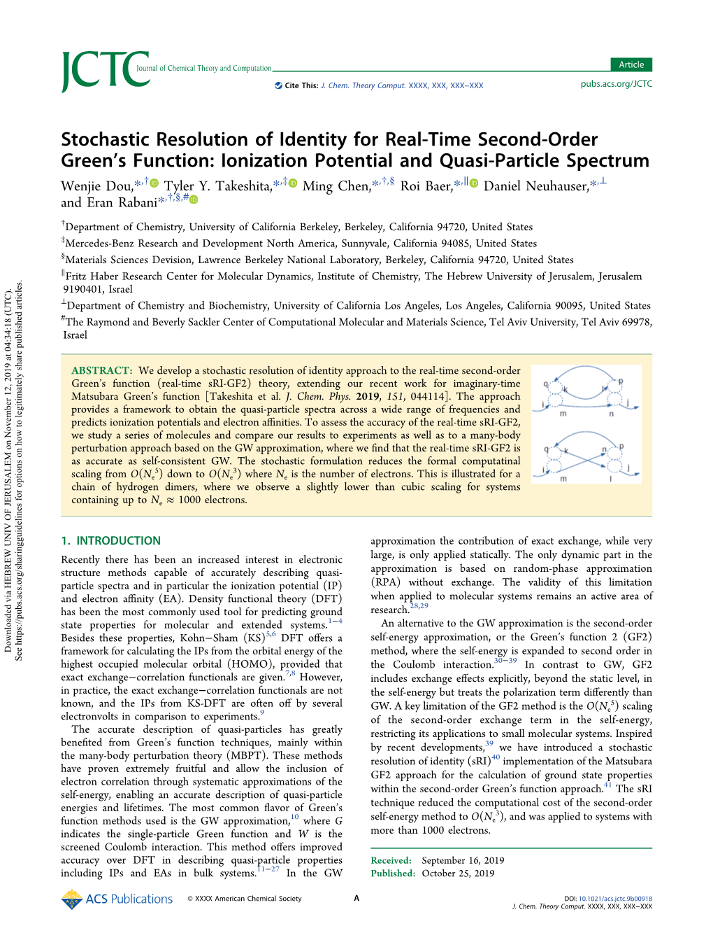 Stochastic Resolution of Identity for Real-Time Second-Order Green's