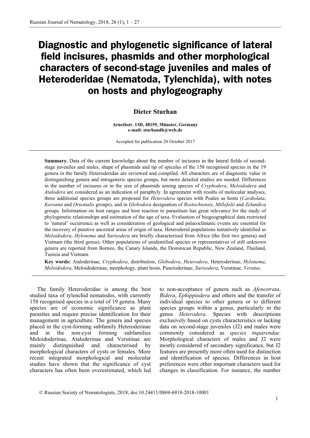 Diagnostic and Phylogenetic Significance of Lateral Field Incisures