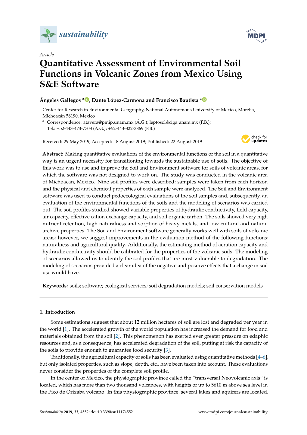 Quantitative Assessment of Environmental Soil Functions in Volcanic Zones from Mexico Using S&E Software