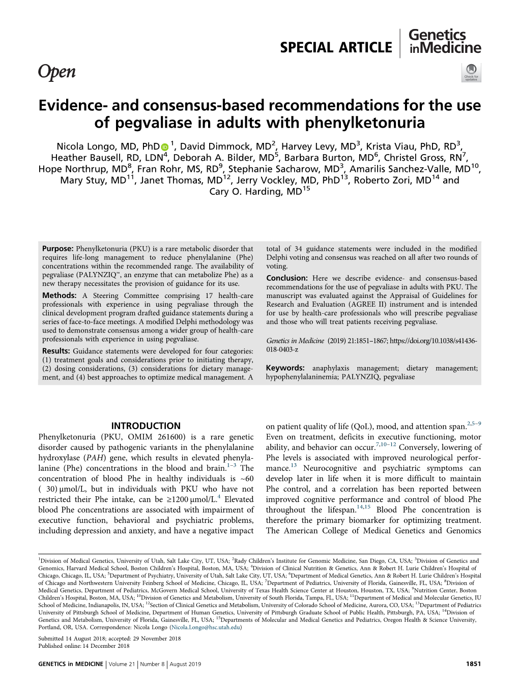 And Consensus-Based Recommendations for the Use of Pegvaliase in Adults with Phenylketonuria