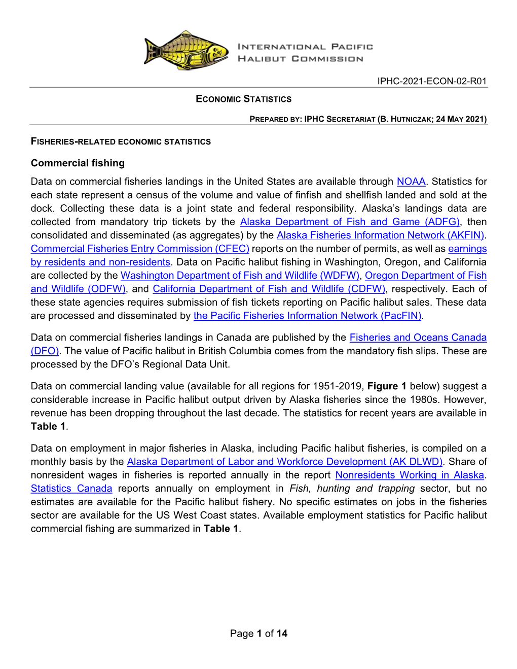 Page 1 of 14 Commercial Fishing Data on Commercial Fisheries Landings In