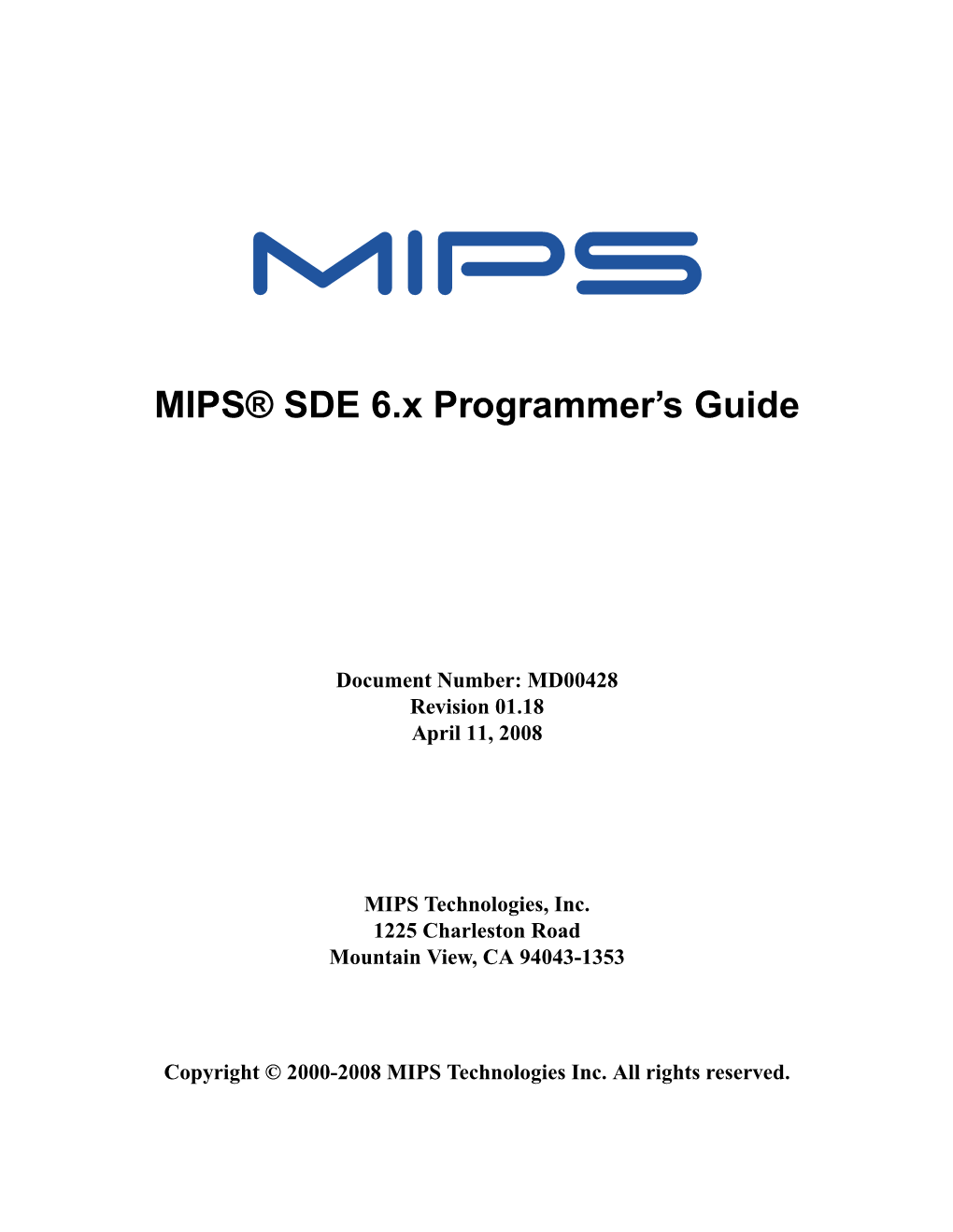 MIPS® SDE 6.X Programmer's Guide