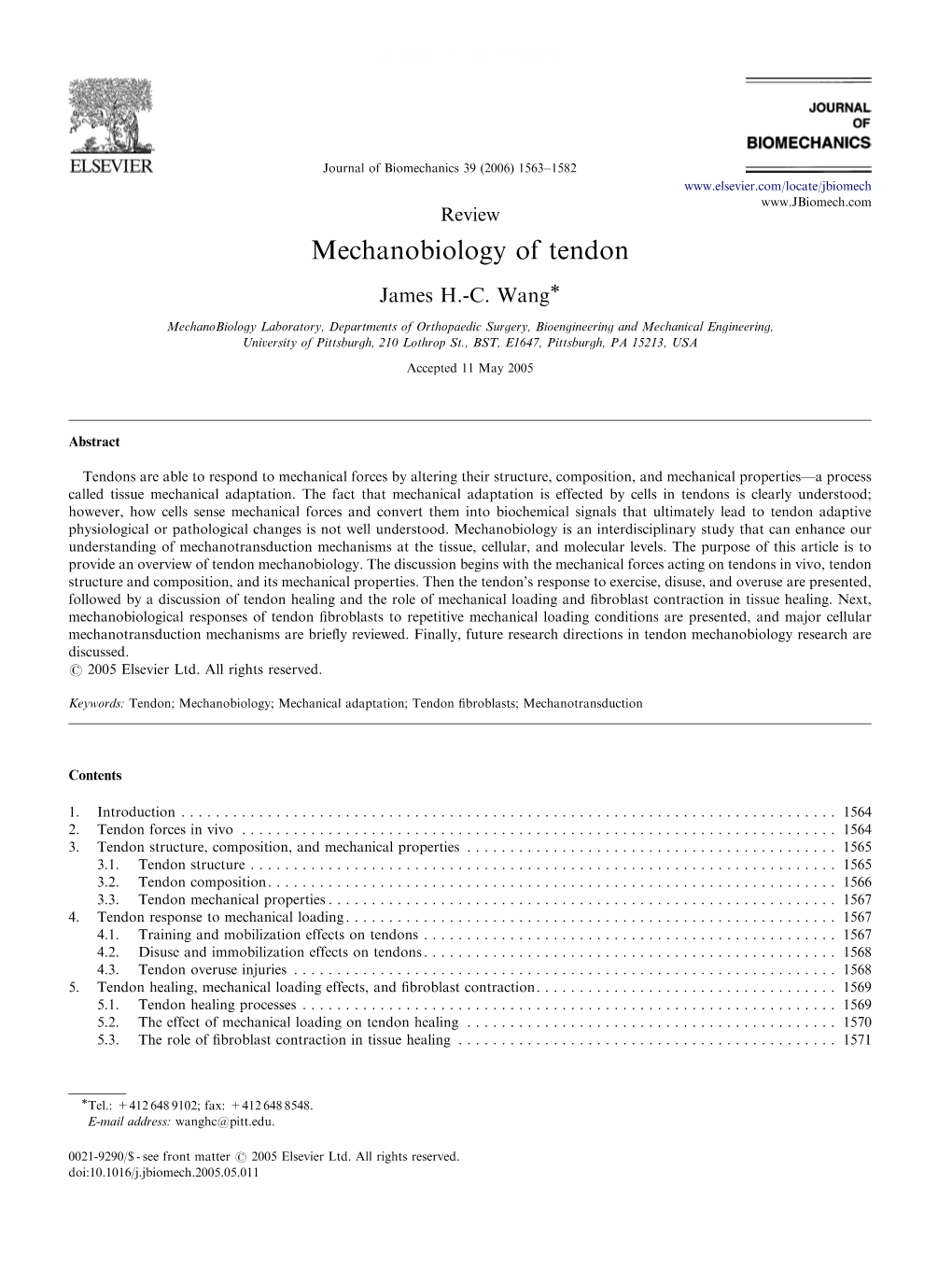 Wang (2006) Mechanobiology of Tendon.Pdf