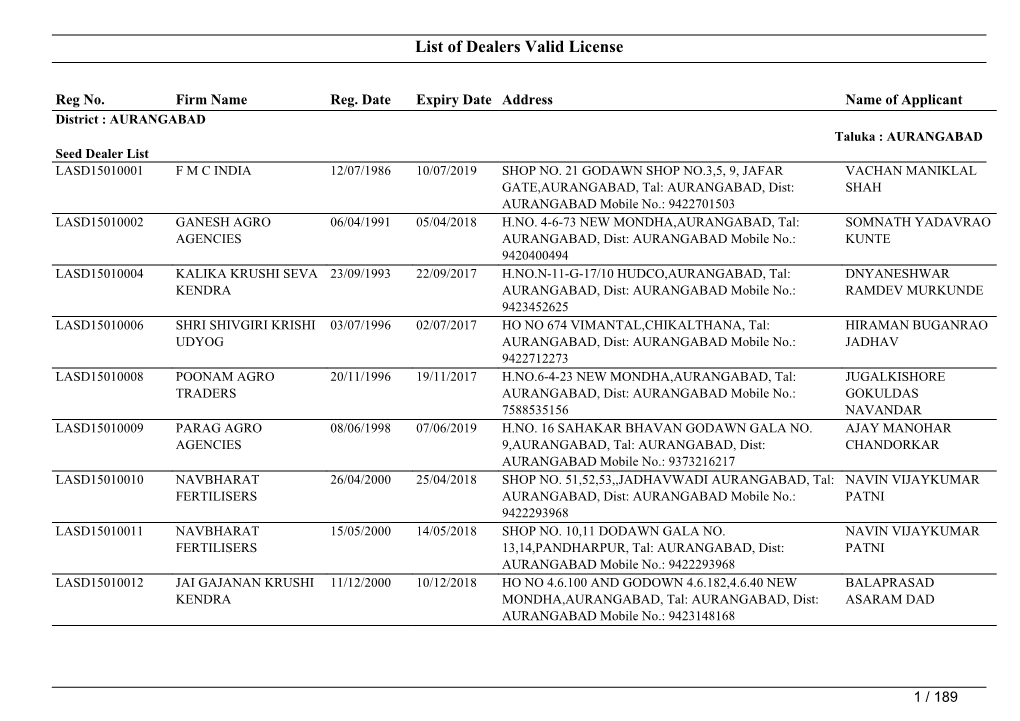 List of Dealers Valid License