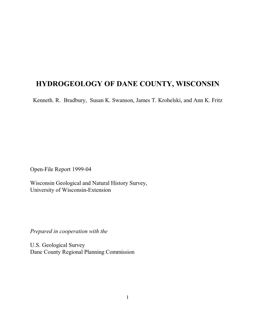 Hydrogeology of Dane County, Wisconsin