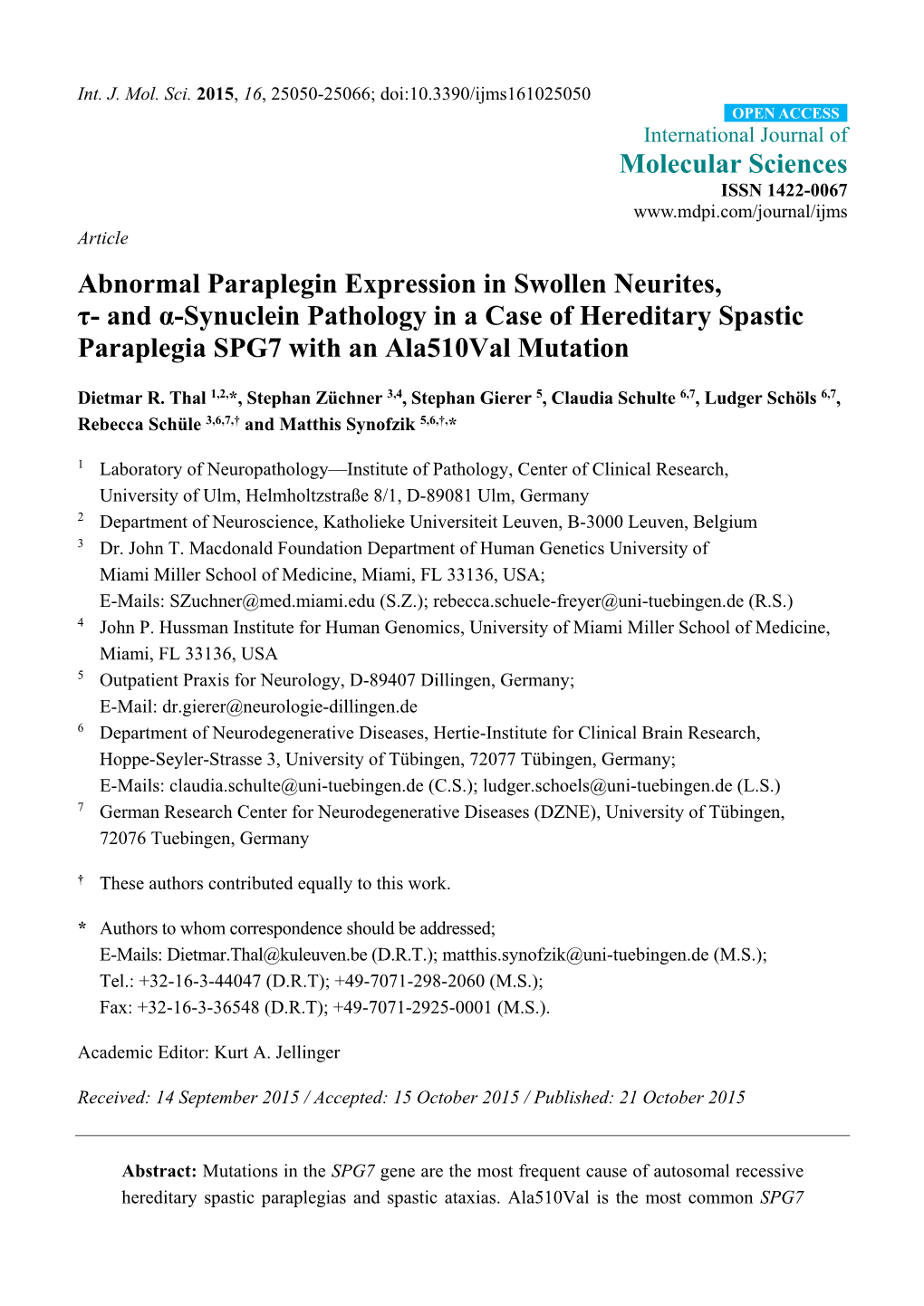 And Α-Synuclein Pathology in a Case of Hereditary Spastic Paraplegia SPG7 with an Ala510val Mutation