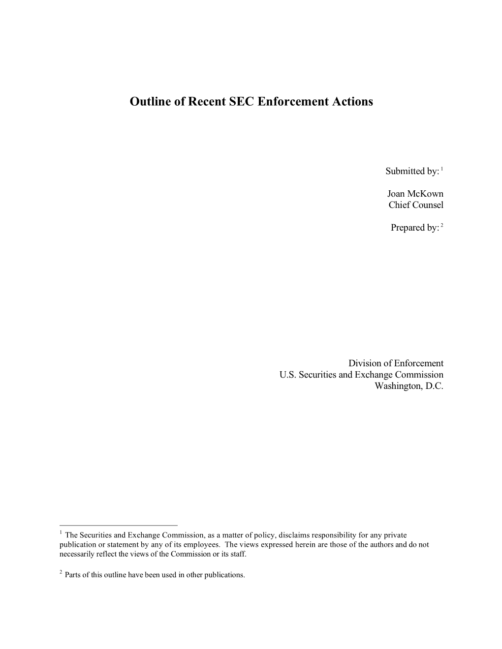 Outline of Recent SEC Enforcement Actions