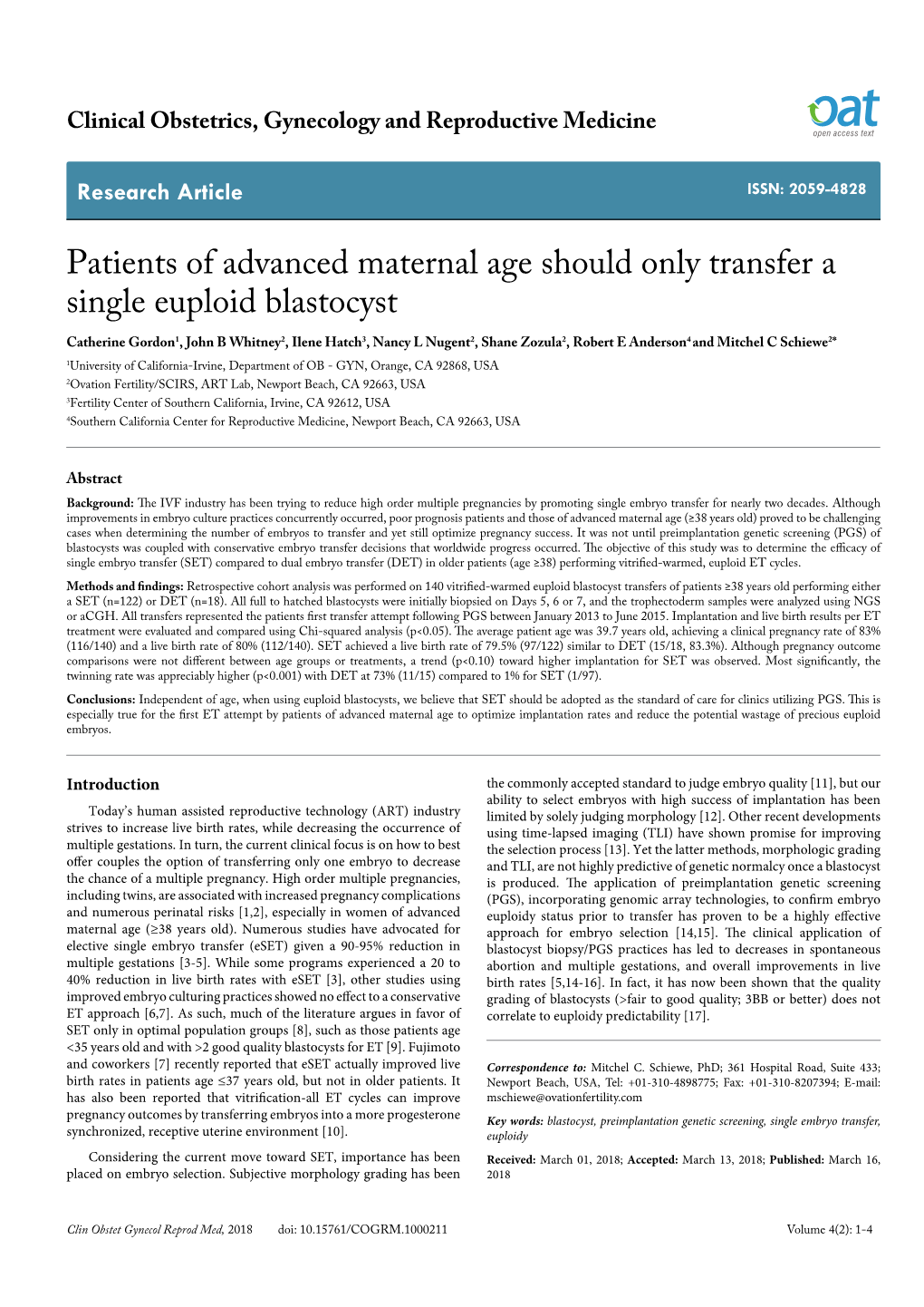 Patients of Advanced Maternal Age Should Only Transfer a Single