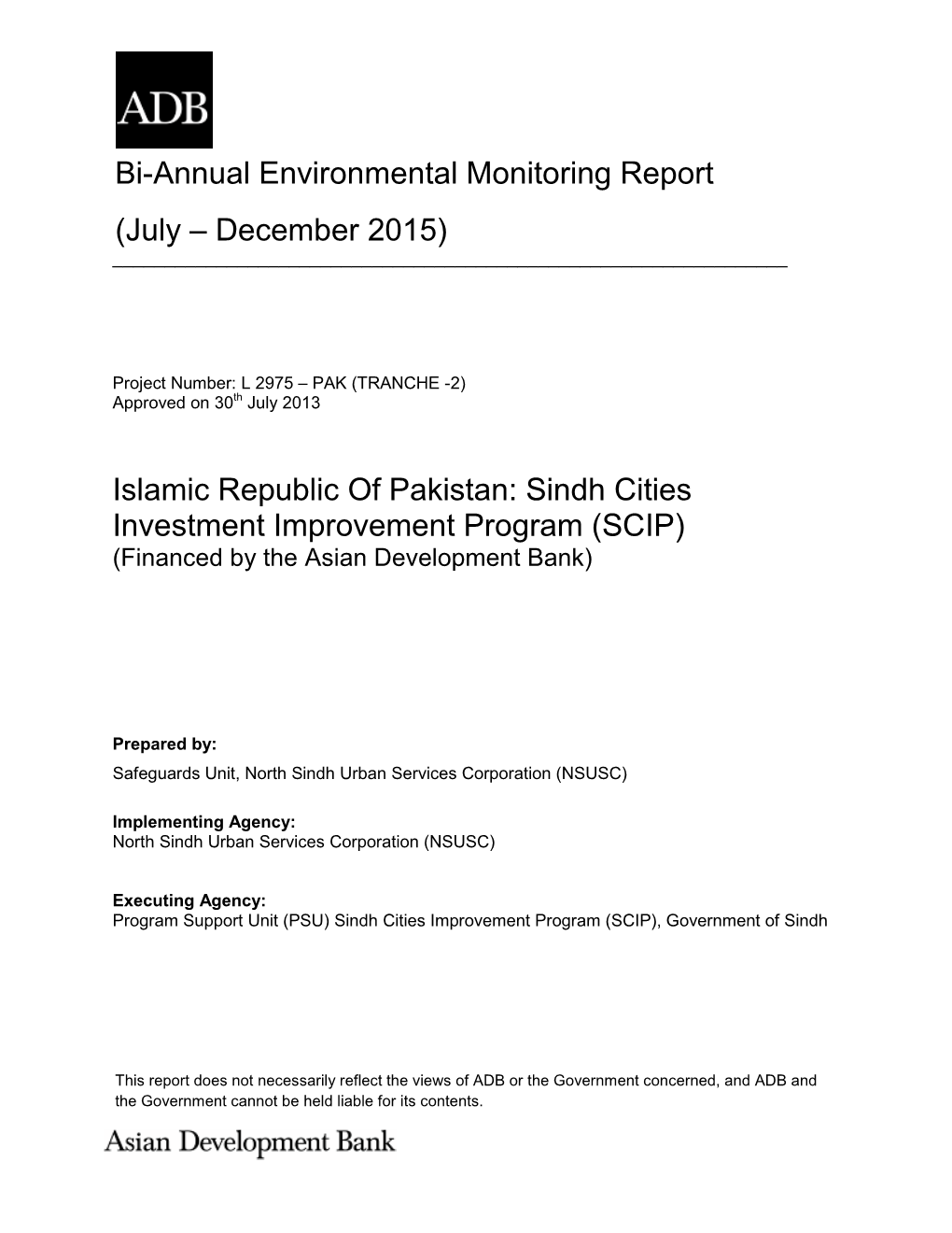 Bi-Annual Environmental Monitoring Report (July – December 2015)