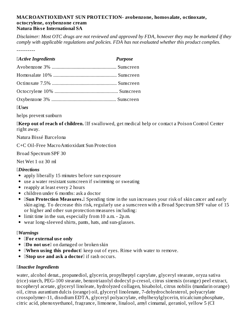 Avobenzone, Homosalate, Octinoxate, Octocrylene