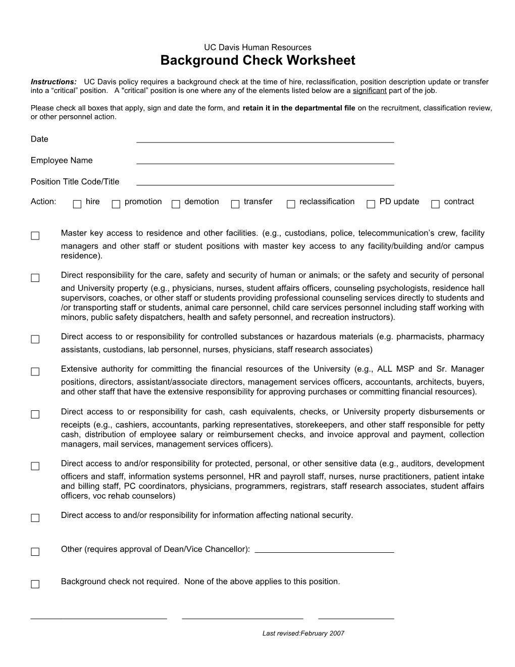 Background Check Worksheet