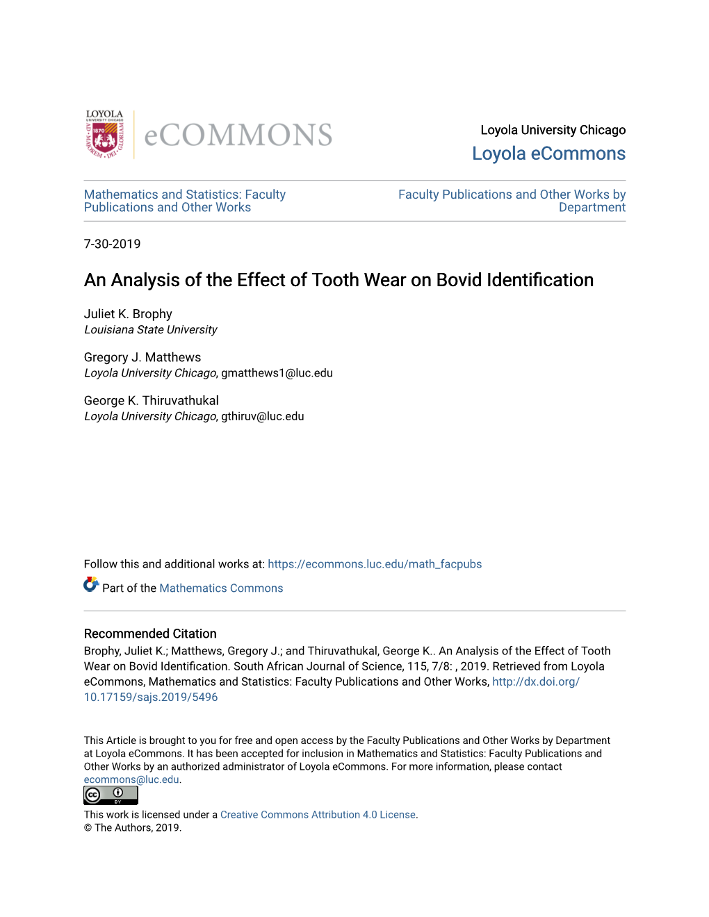 An Analysis of the Effect of Tooth Wear on Bovid Identification