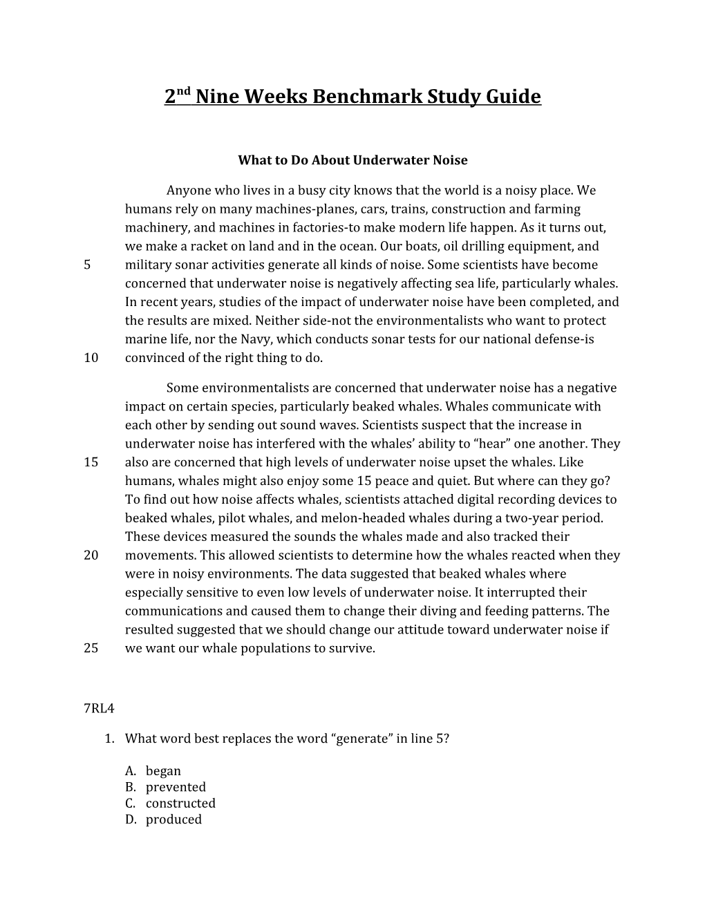 2Nd Nine Weeks Benchmark Study Guide