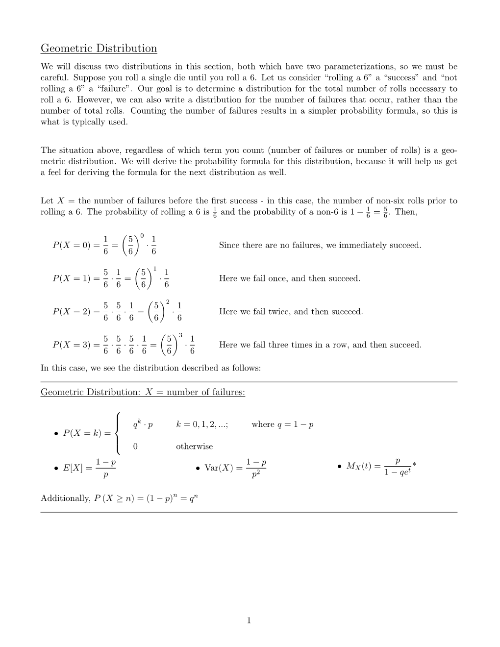 Geometric, Negative Binomial Distributions