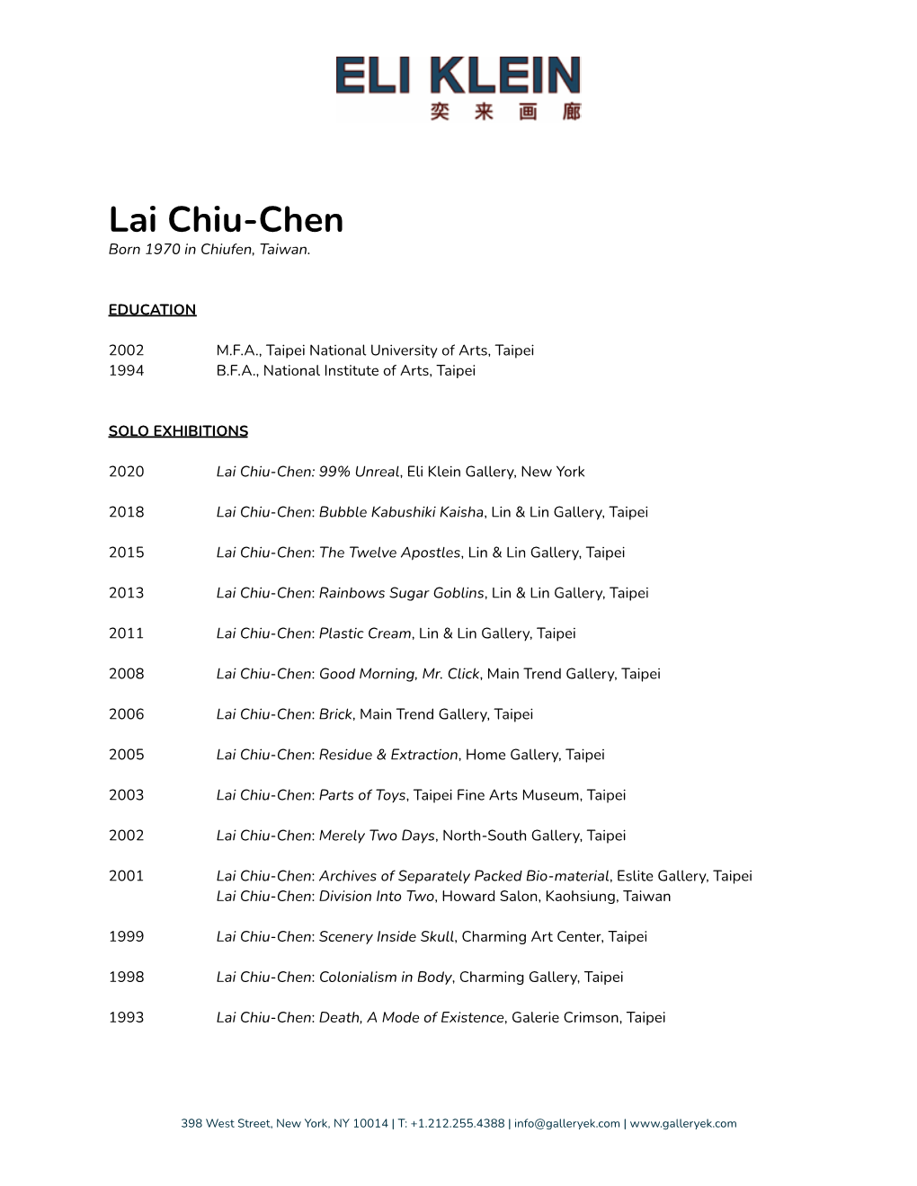 Lai Chiu-Chen Born 1970 in Chiufen, Taiwan