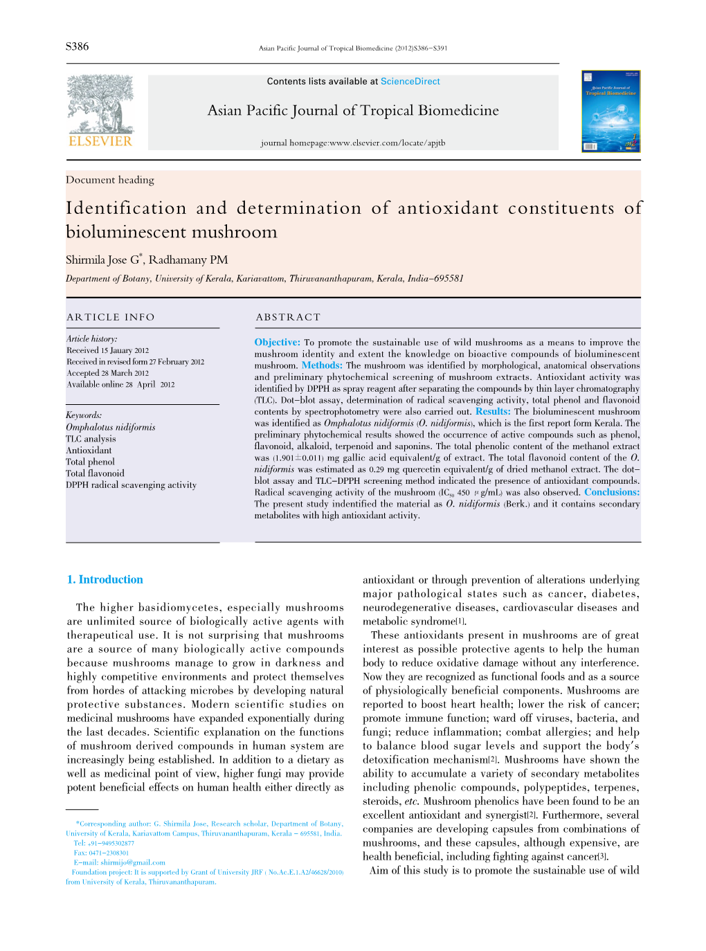 Identification and Determination of Antioxidant Constituents Of