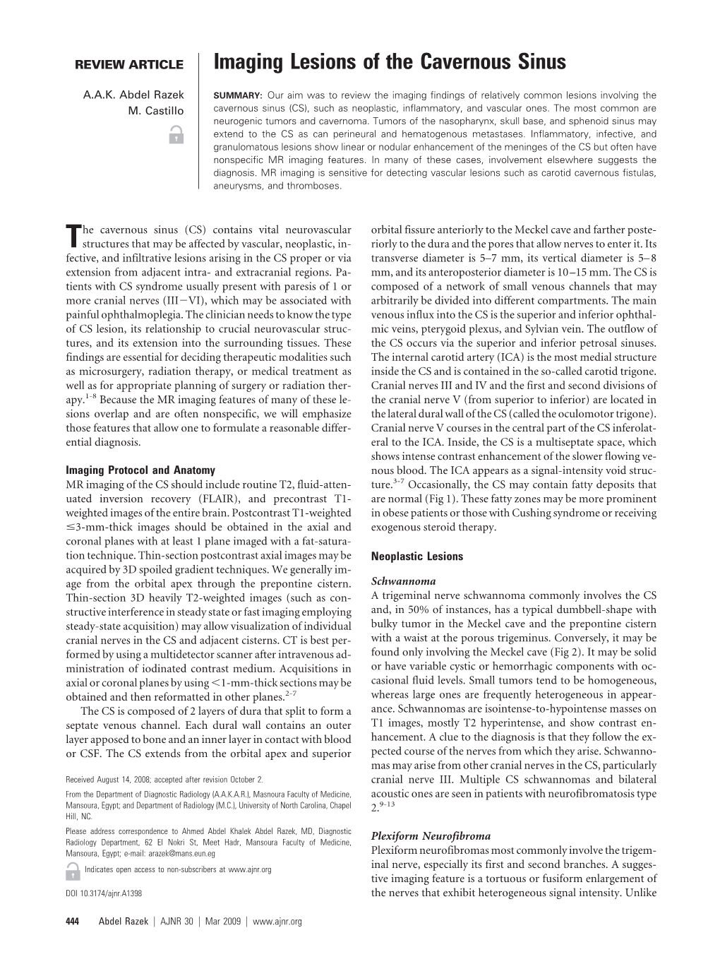 Imaging Lesions of the Cavernous Sinus