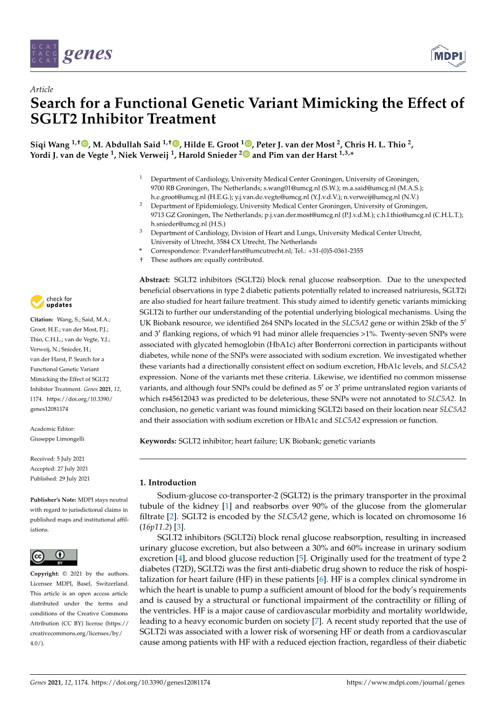 Search for a Functional Genetic Variant Mimicking the Effect of SGLT2 Inhibitor Treatment