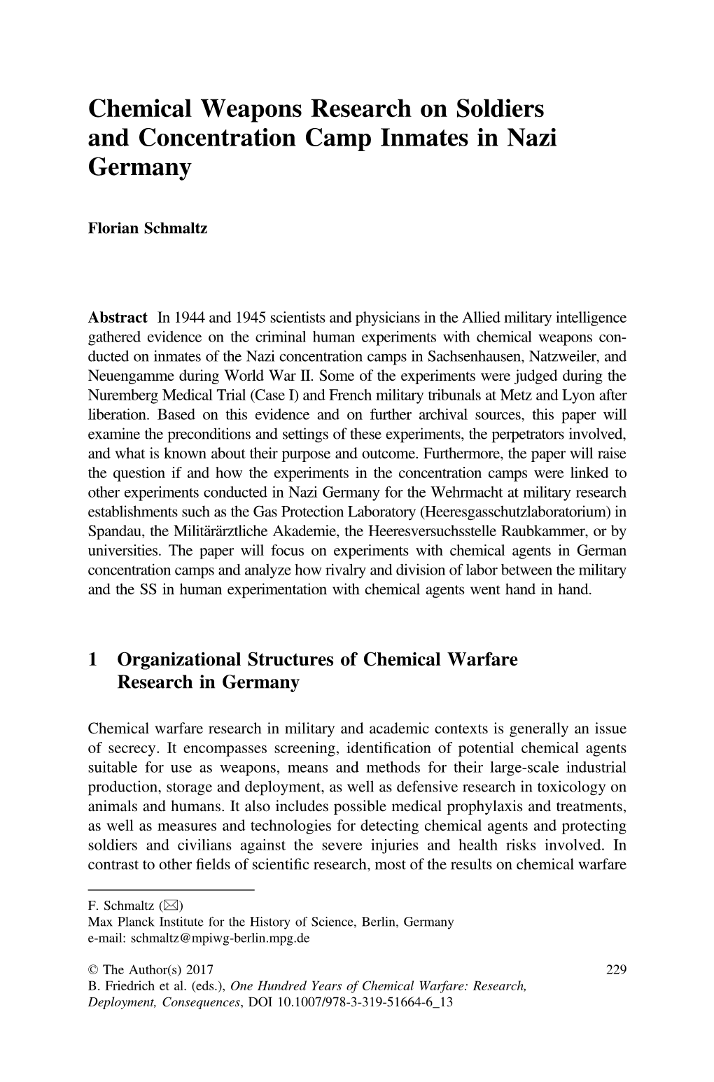 Chemical Weapons Research on Soldiers and Concentration Camp Inmates in Nazi Germany