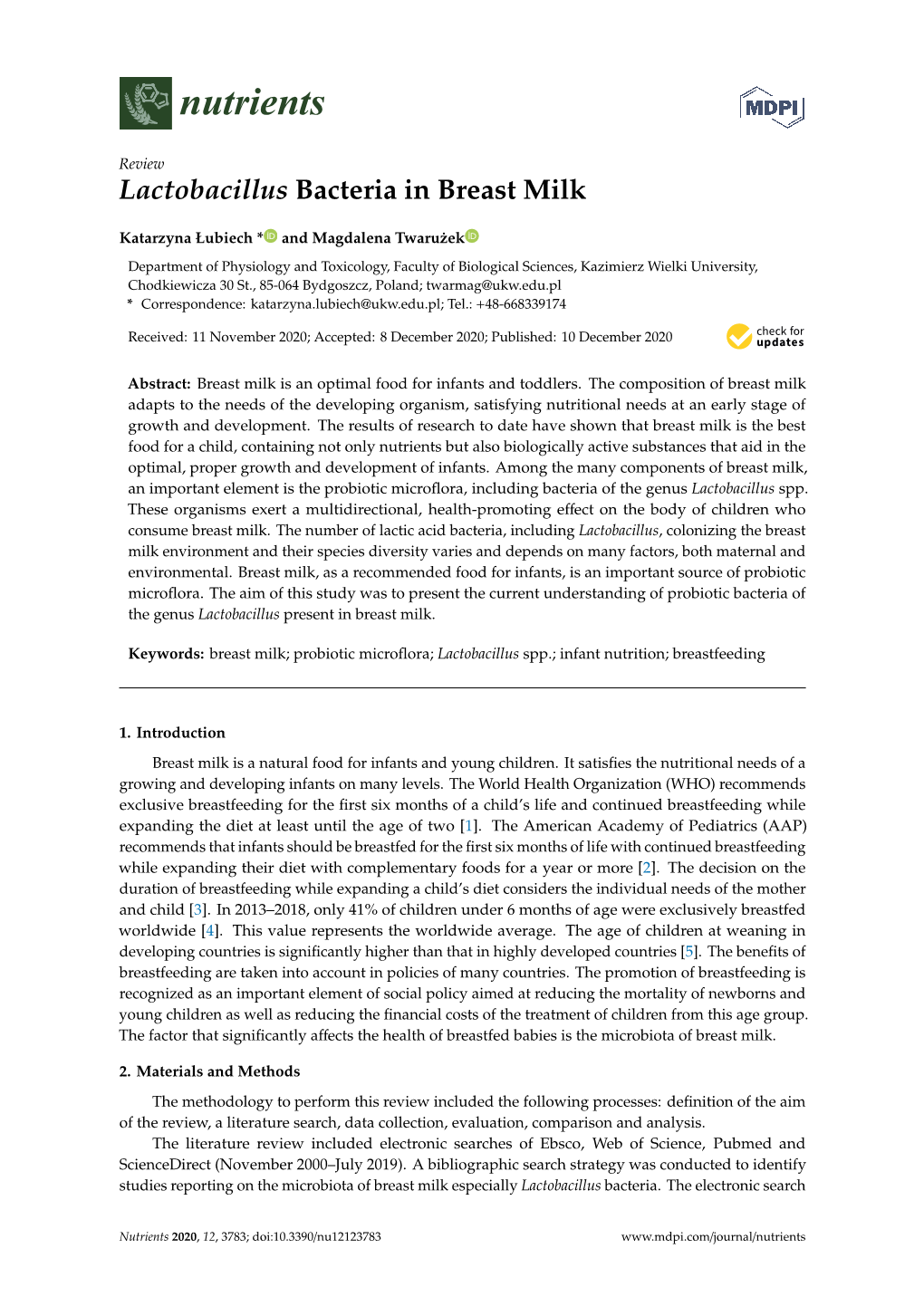 Lactobacillus Bacteria in Breast Milk