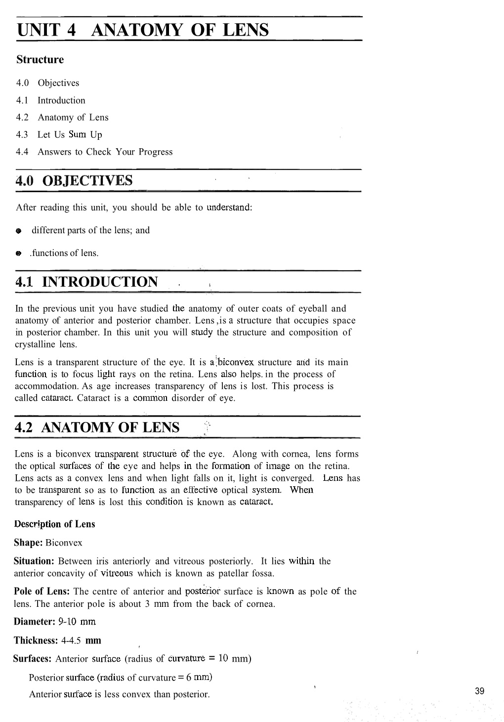 Unit 4 Anatomy of Lens