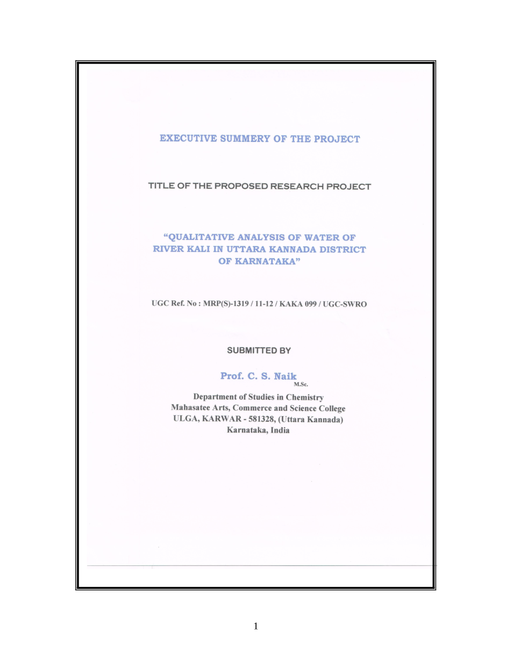 Qualitative Analysis of Water of River Kali in Uttar Kannada District of Karnataka