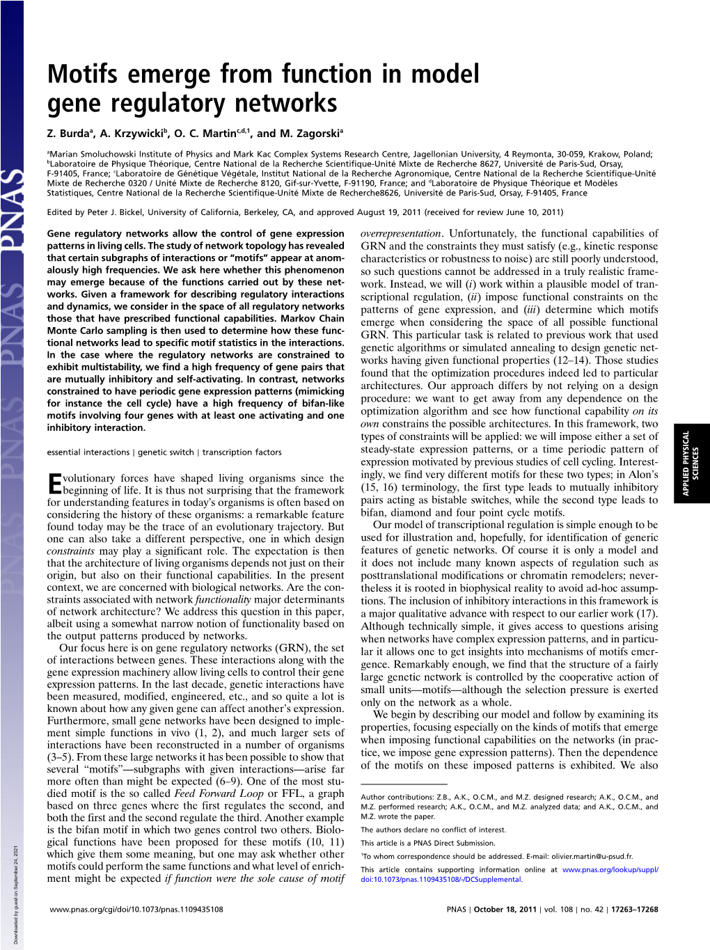 Motifs Emerge from Function in Model Gene Regulatory Networks