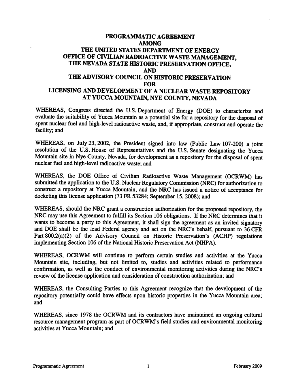 Licensing and Development of a Nuclear Waste Repository at Yucca