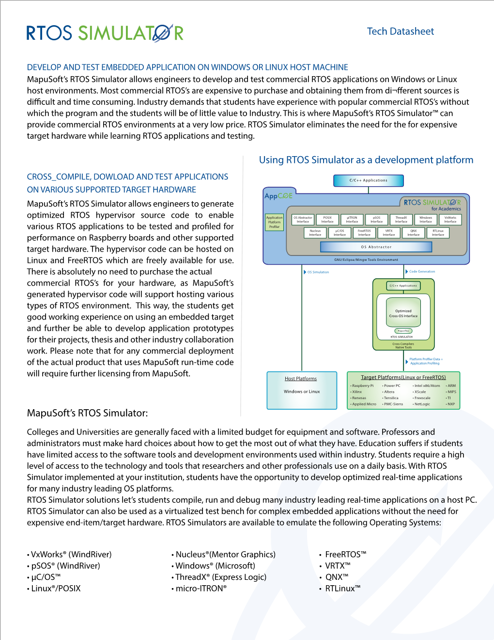 Tech Datasheet Using RTOS Simulator As a Development Platform