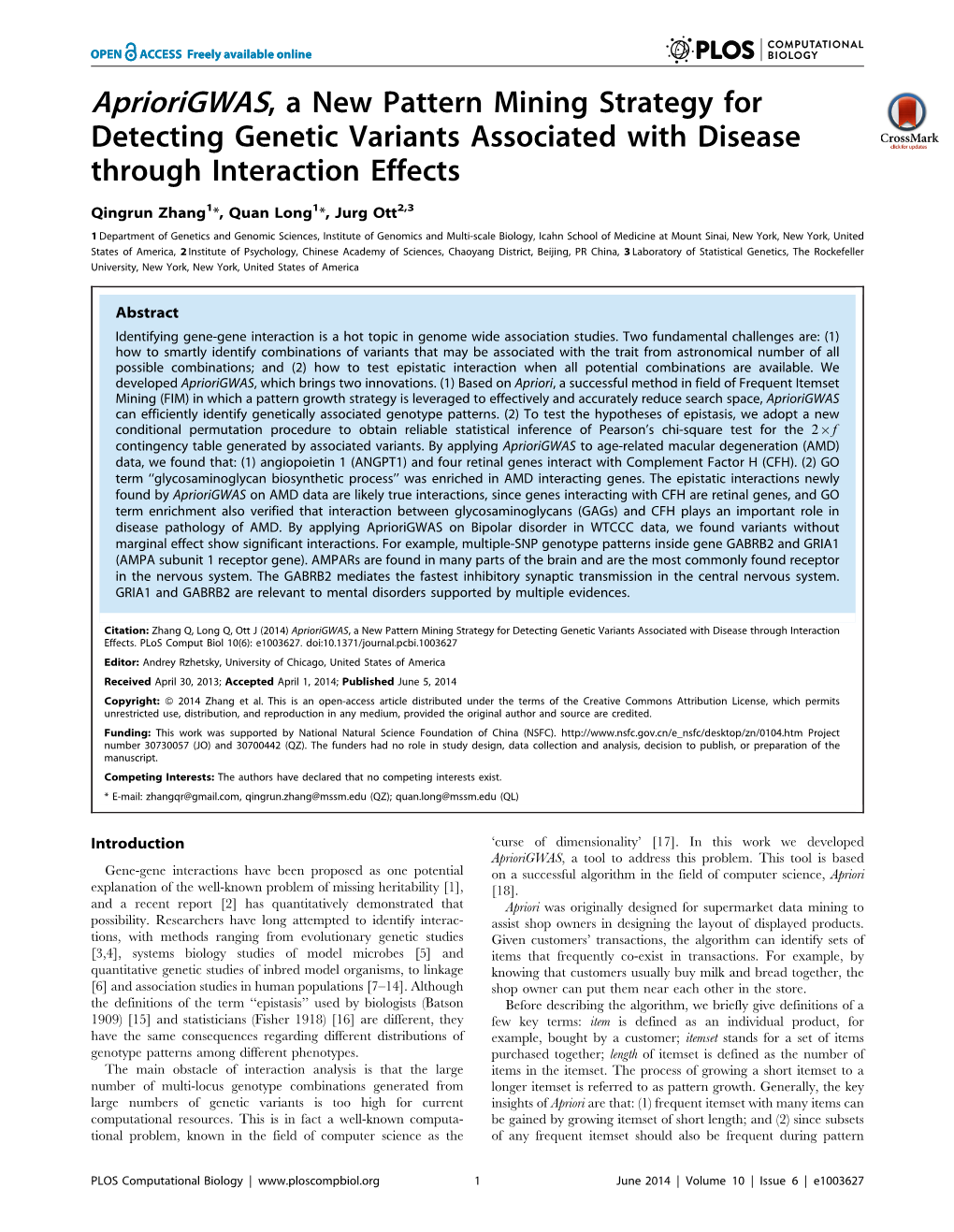 Apriorigwas, a New Pattern Mining Strategy for Detecting Genetic Variants Associated with Disease Through Interaction Effects