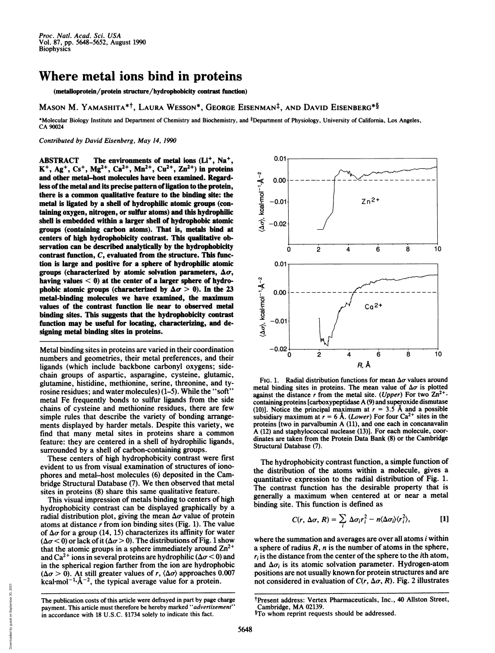 Where Metal Ions Bind in Proteins (Metafloprotein/Protein Structure/Hydrophobicity Contrast Function) MASON M