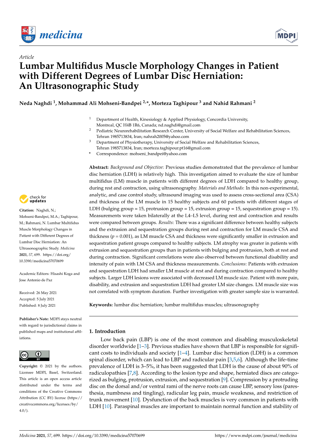 Lumbar Multifidus Muscle Morphology Changes in Patient with Different