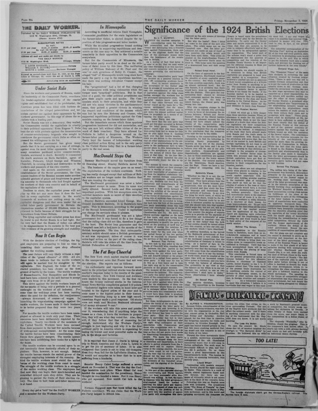 Significance of the 1924 British Elections Washington Blvd., Chicago