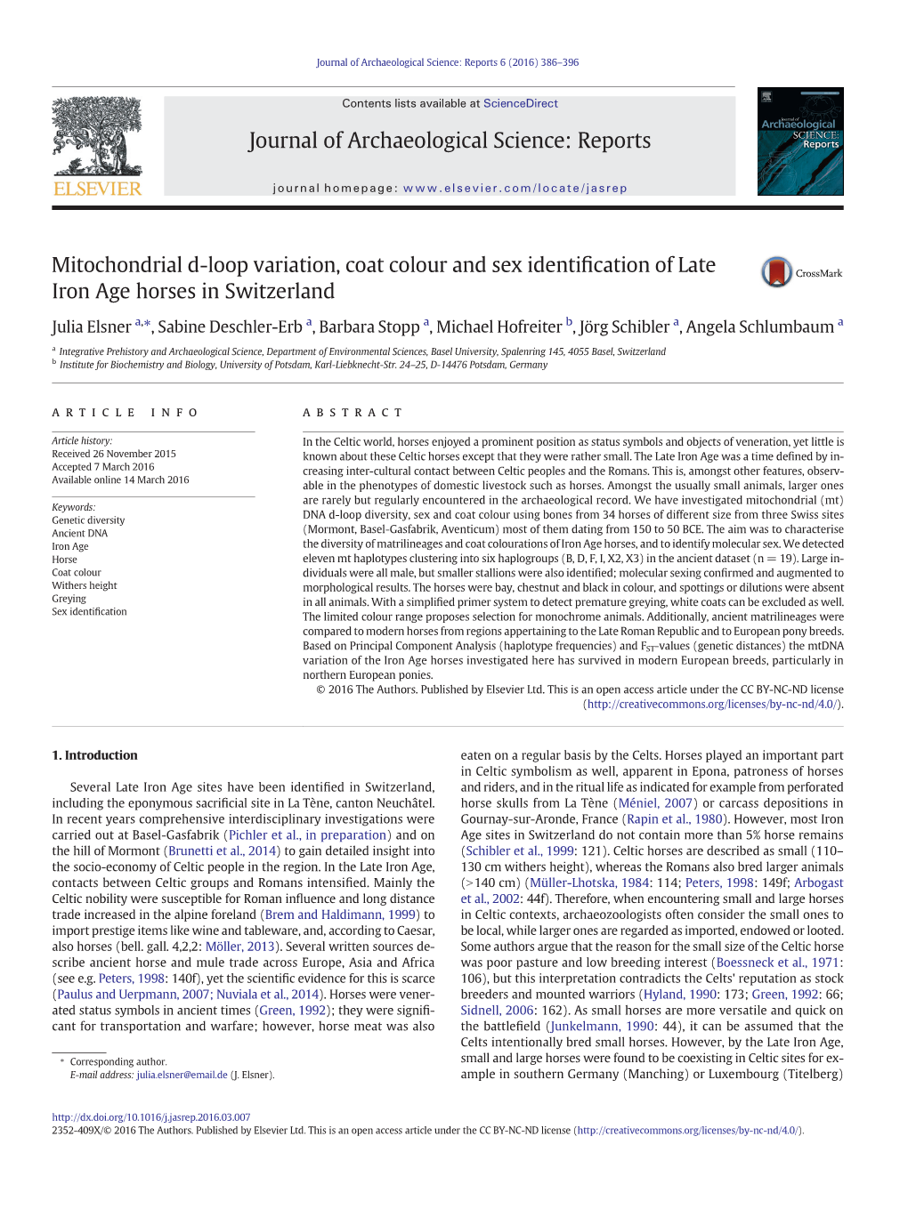 Mitochondrial D-Loop Variation, Coat Colour and Sex Identification of Late