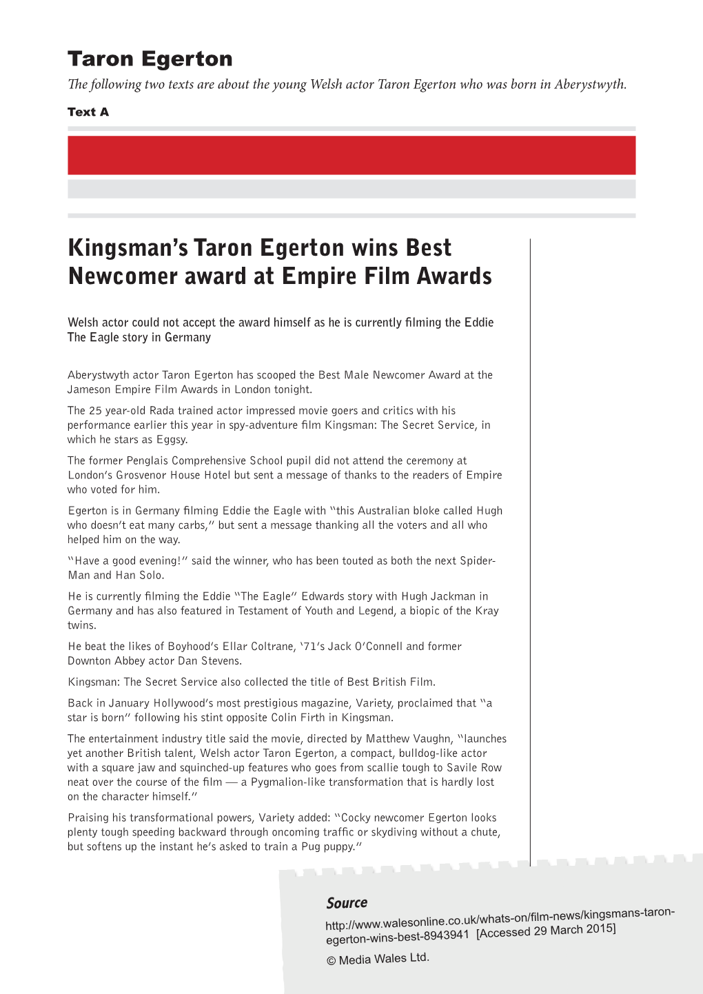 Kingsman's Taron Egerton Wins Best Newcomer Award at Empire Film