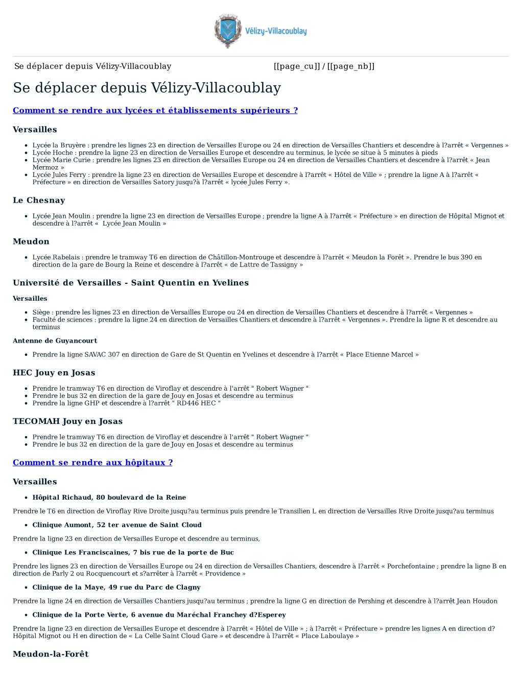 Se Déplacer Depuis Vélizy-Villacoublay [[Page Cu]] / [[Page Nb]] Se Déplacer Depuis Vélizy-Villacoublay