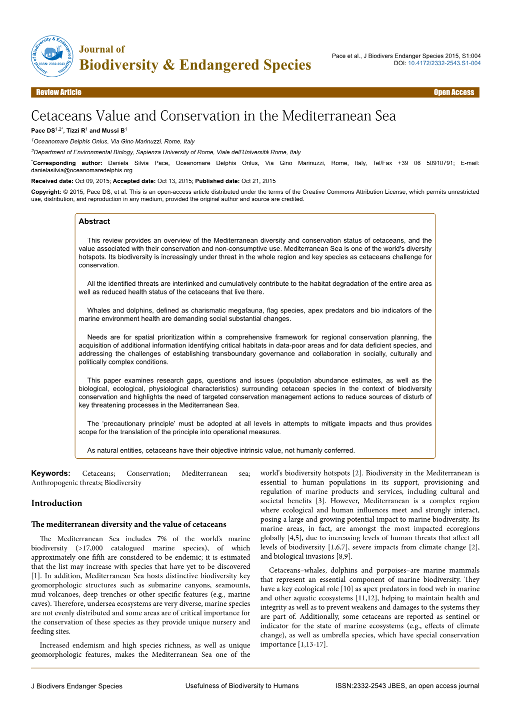 Cetaceans Value and Conservation in the Mediterranean
