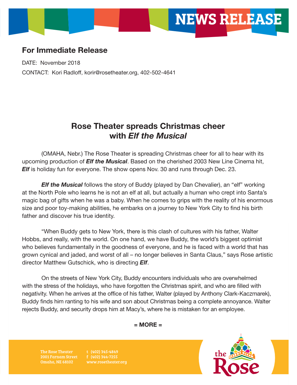 Elf the Musical: News Release