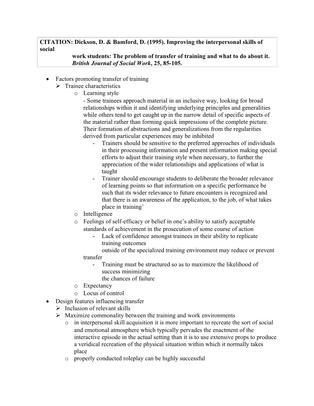 CITATION: Dickson, D. & Bamford, D. (1995). Improving the Interpersonal Skills of Social