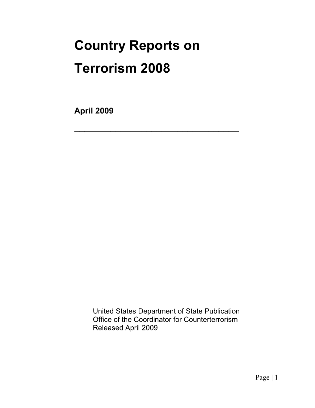 NCTC Annex of the Country Reports on Terrorism 2008