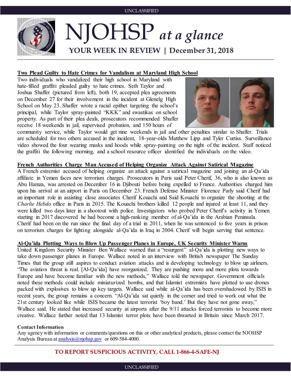 NJOHSP at a Glance YOUR WEEK in REVIEW | December 31, 2018