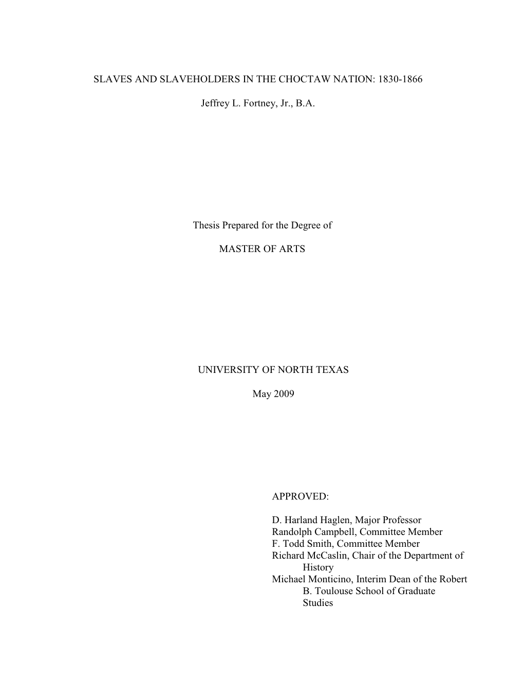 Slaves and Slaveholders in the Choctaw Nation: 1830-1866