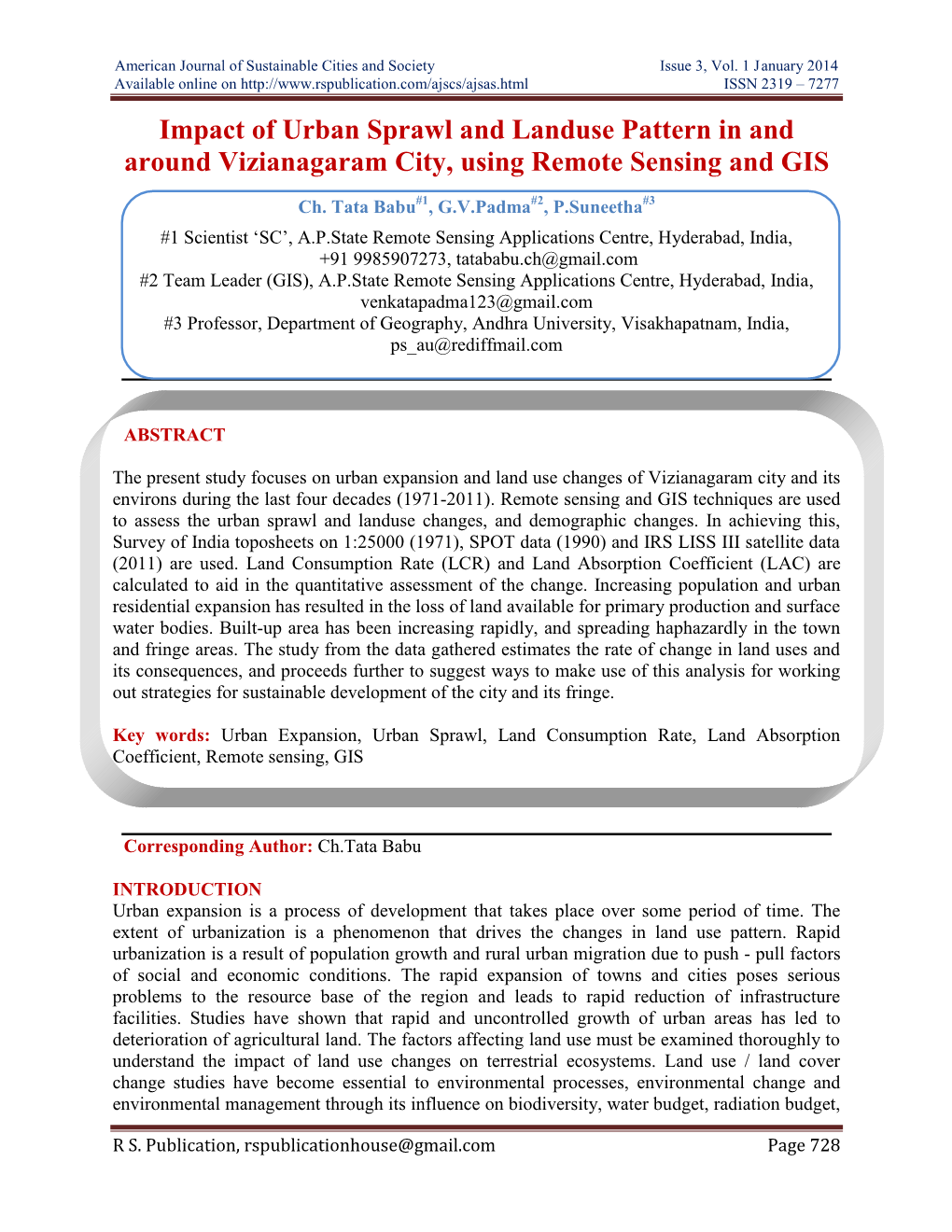 American Journal of Sustainable Cities and Society Issue 3, Vol. 1 Janu