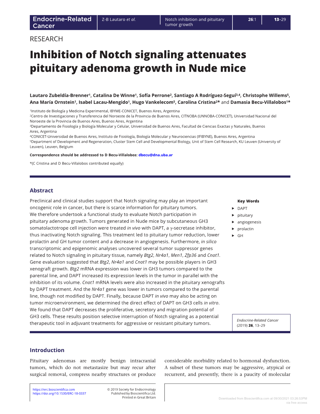 Inhibition of Notch Signaling Attenuates Pituitary Adenoma Growth in Nude Mice
