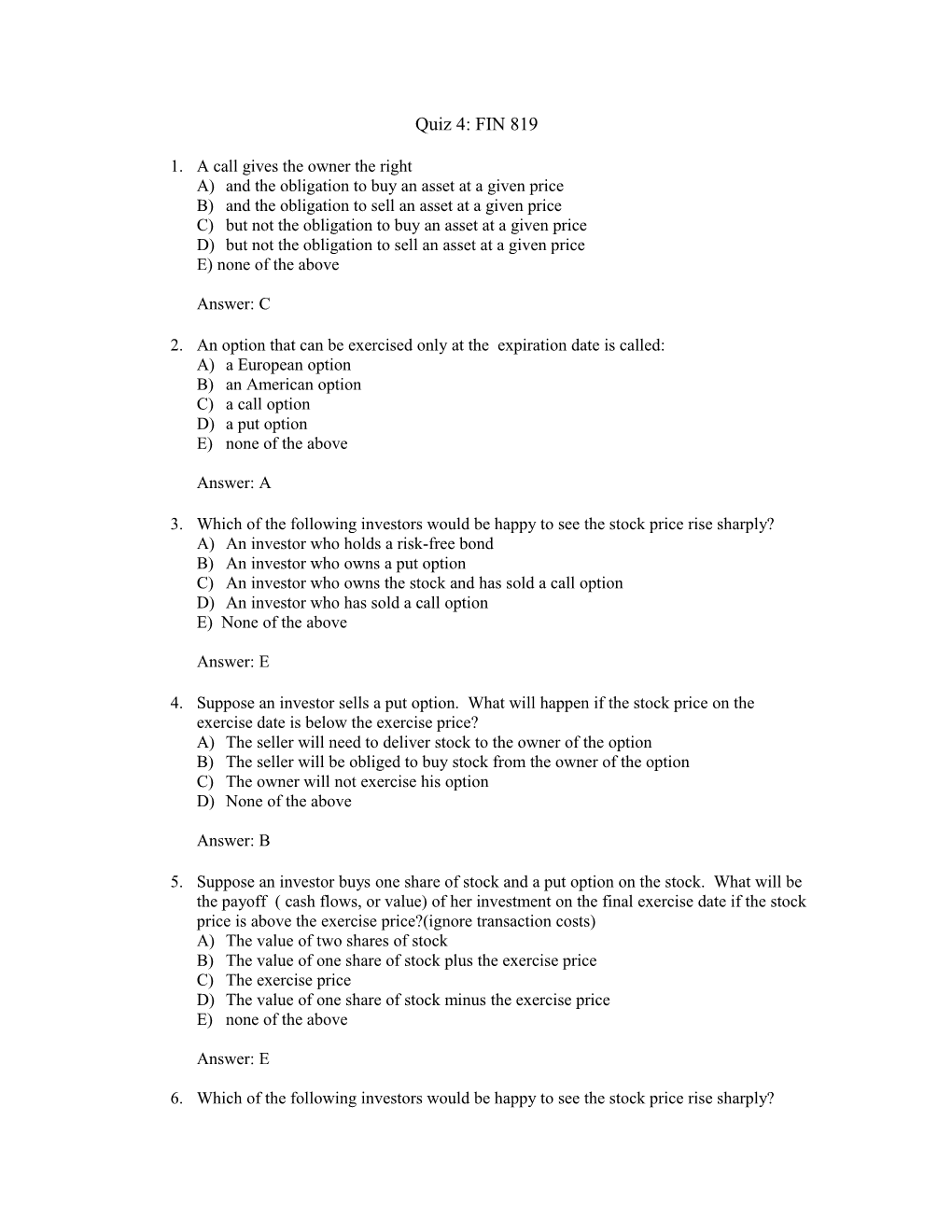 A) and the Obligation to Buy an Asset at a Given Price