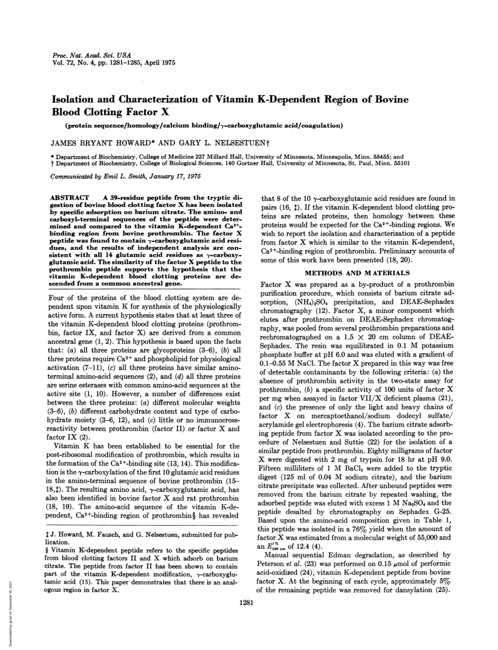 Isolation and Characterization of Vitamin K-Dependent Region Of