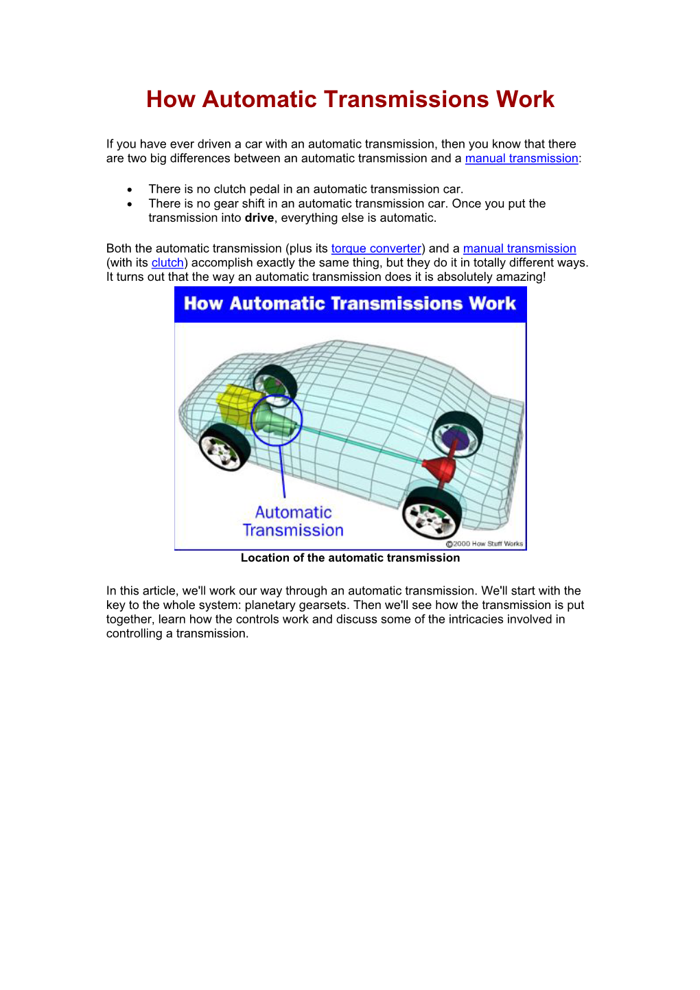 How Automatic Transmissions Work