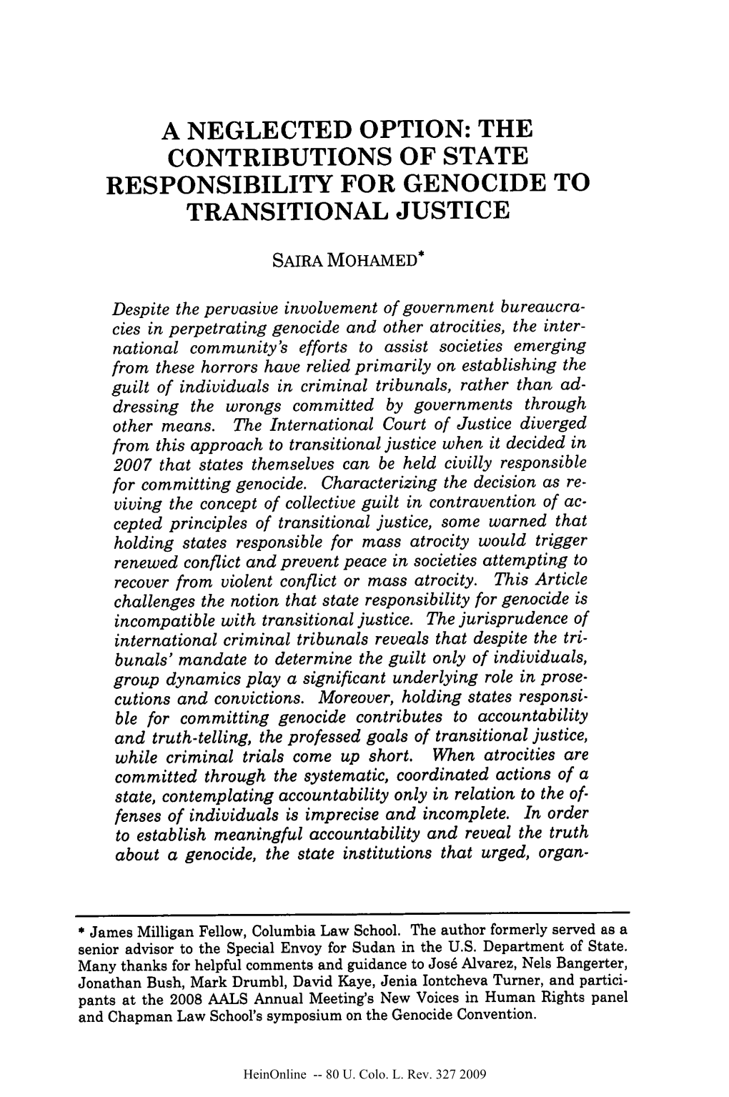 The Contributions of State Responsibility for Genocide to Transitional Justice