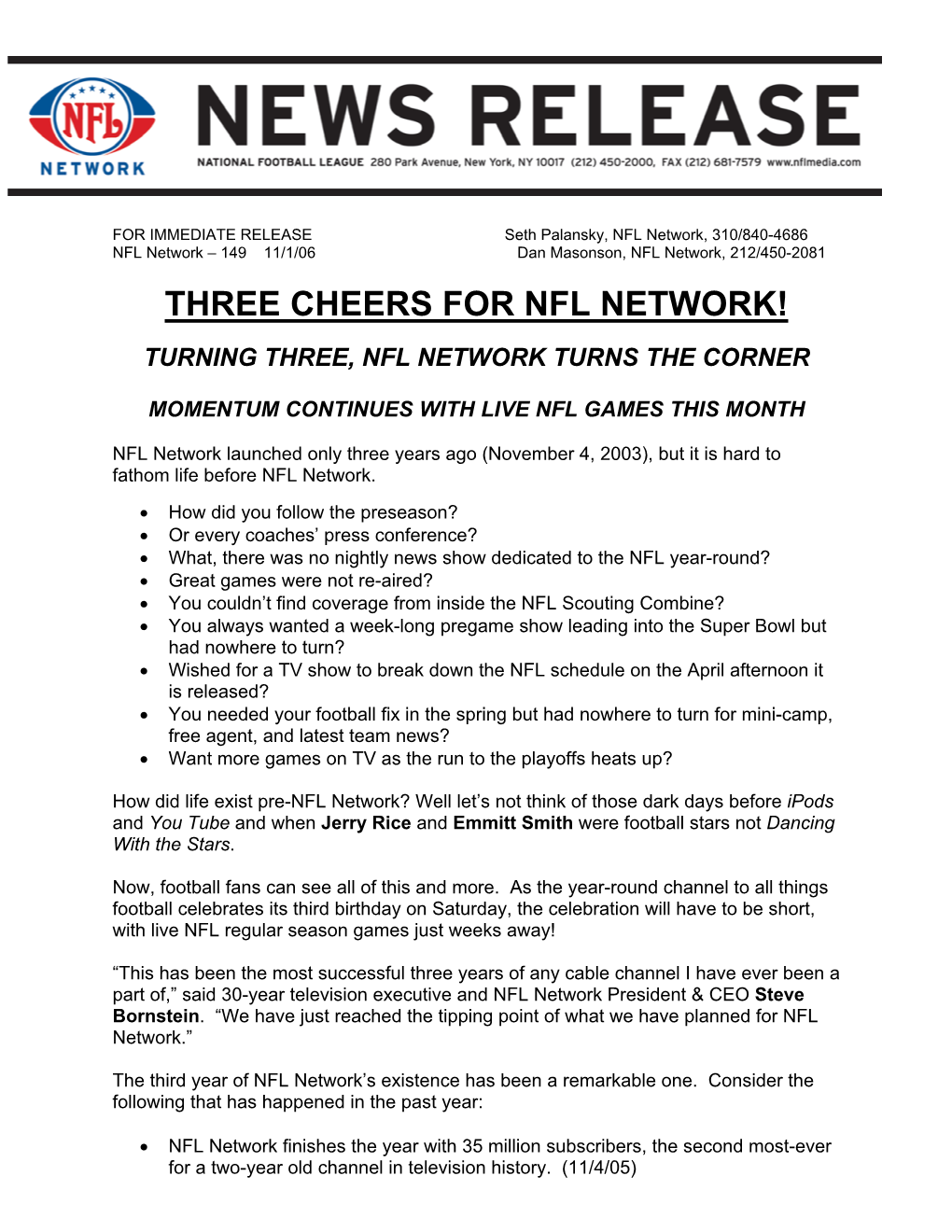 Three Cheers for Nfl Network!